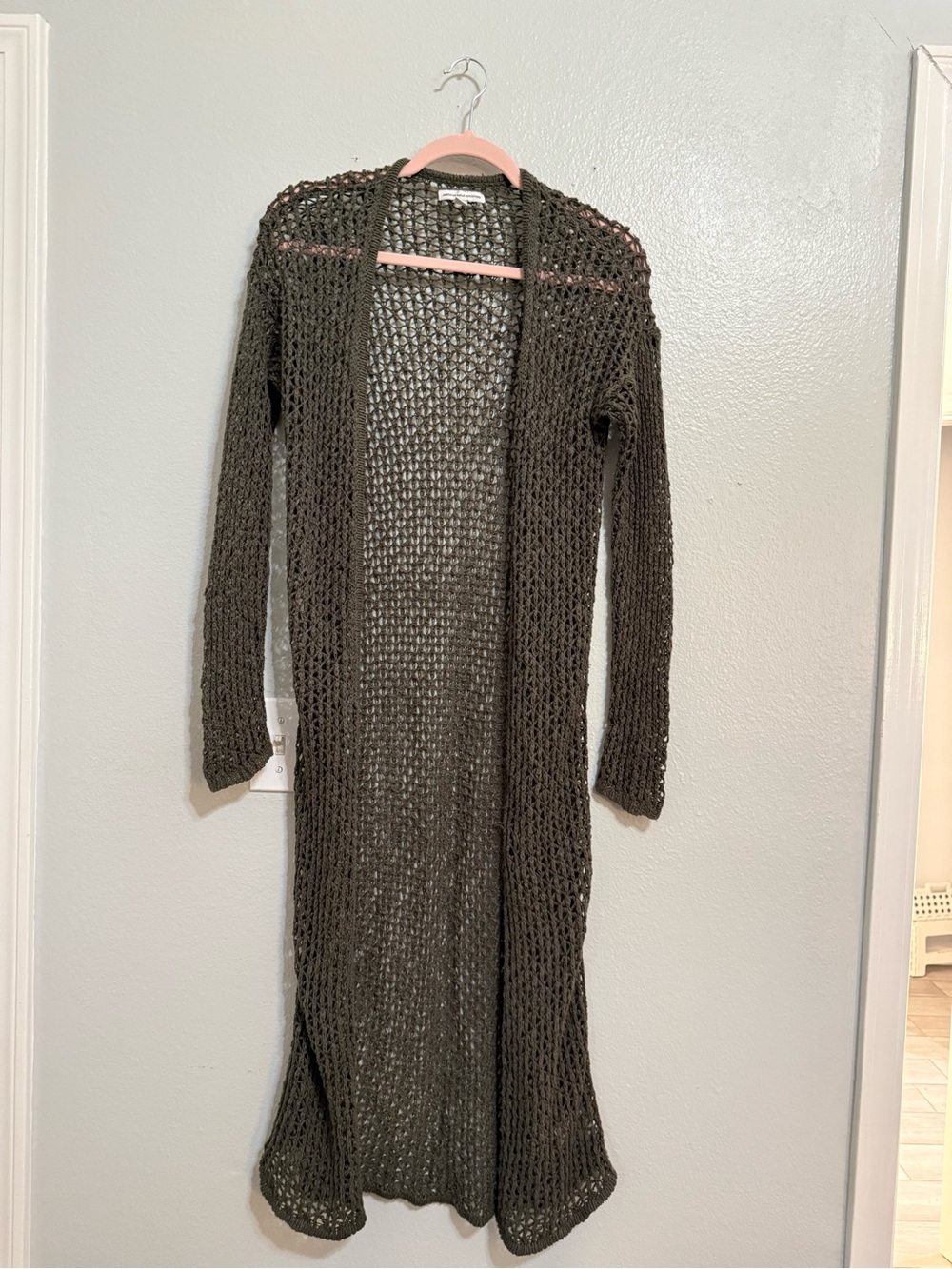American Eagle Outfitters Olive Open Knit Longline Cardigan